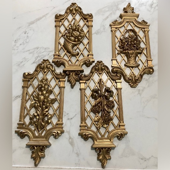 American Vintage Other - Syroco Gold Four Seasons Set 4 Wall Plaques Hollywood Regency 1971 Home Interior